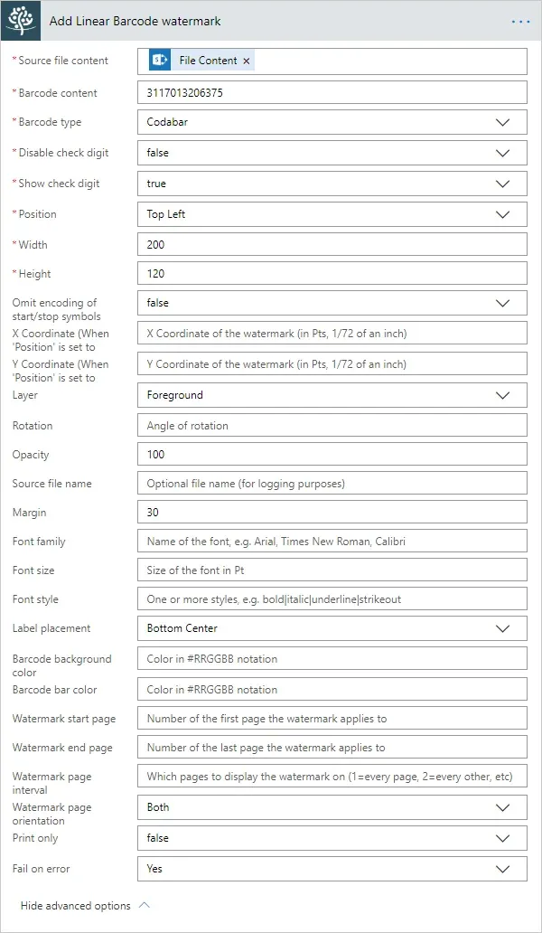 Microsoft Flow - Barcode