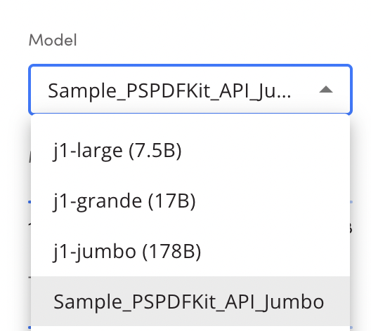 How to choose a custom model AI21 Studio Playground