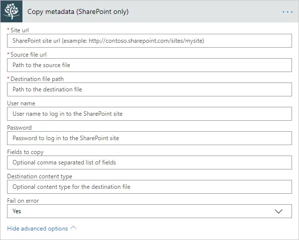 Copy metadata - Action