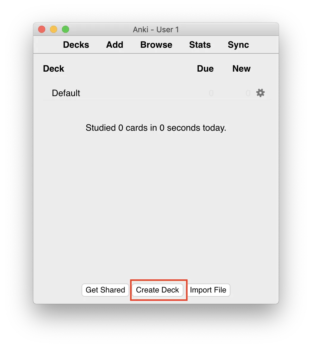 Create a new deck in Anki