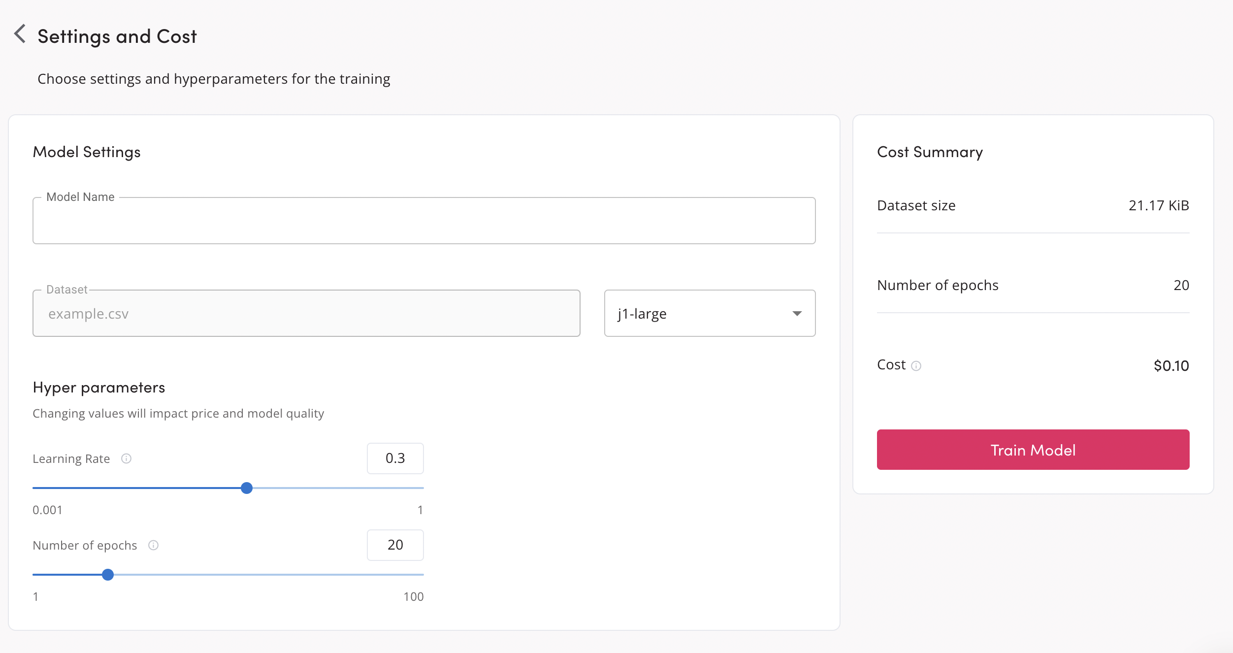 Screenshot of model generation in AI21 Studio