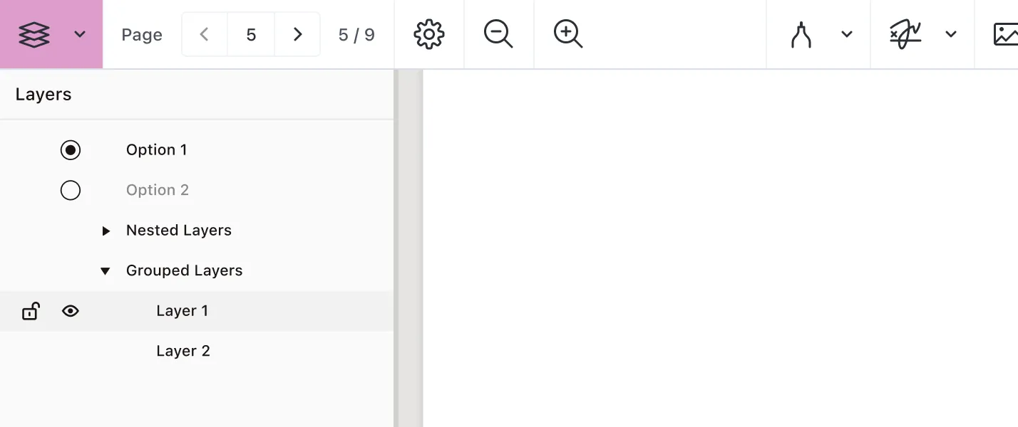 OCG layers with the icon displayed on the left side of the sidebar.