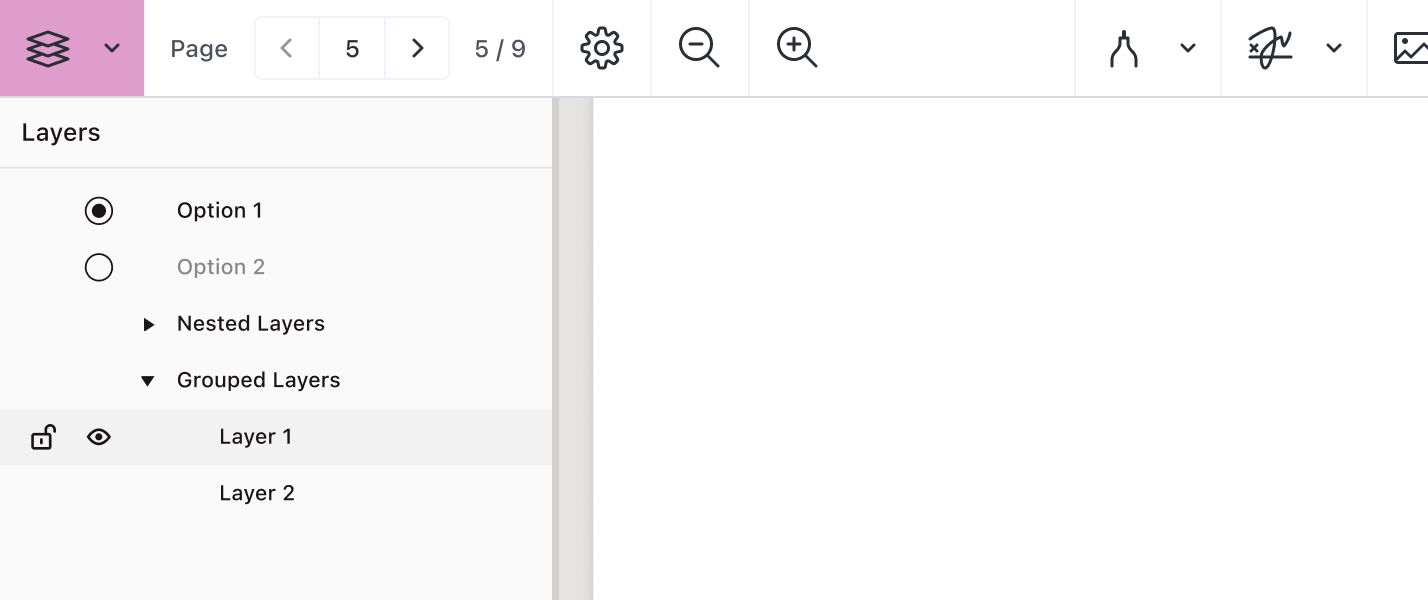 OCG layers with the icon displayed on the left side of the sidebar.