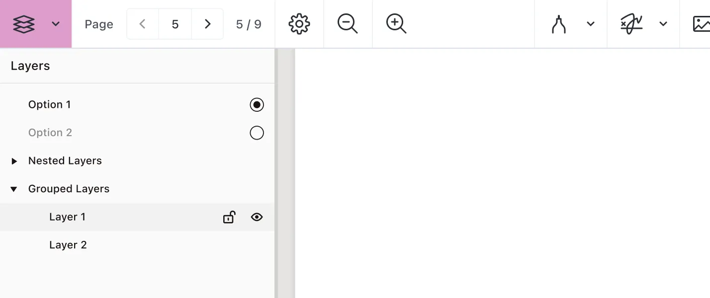 OCG layers with the icon displayed on the right side of the sidebar.