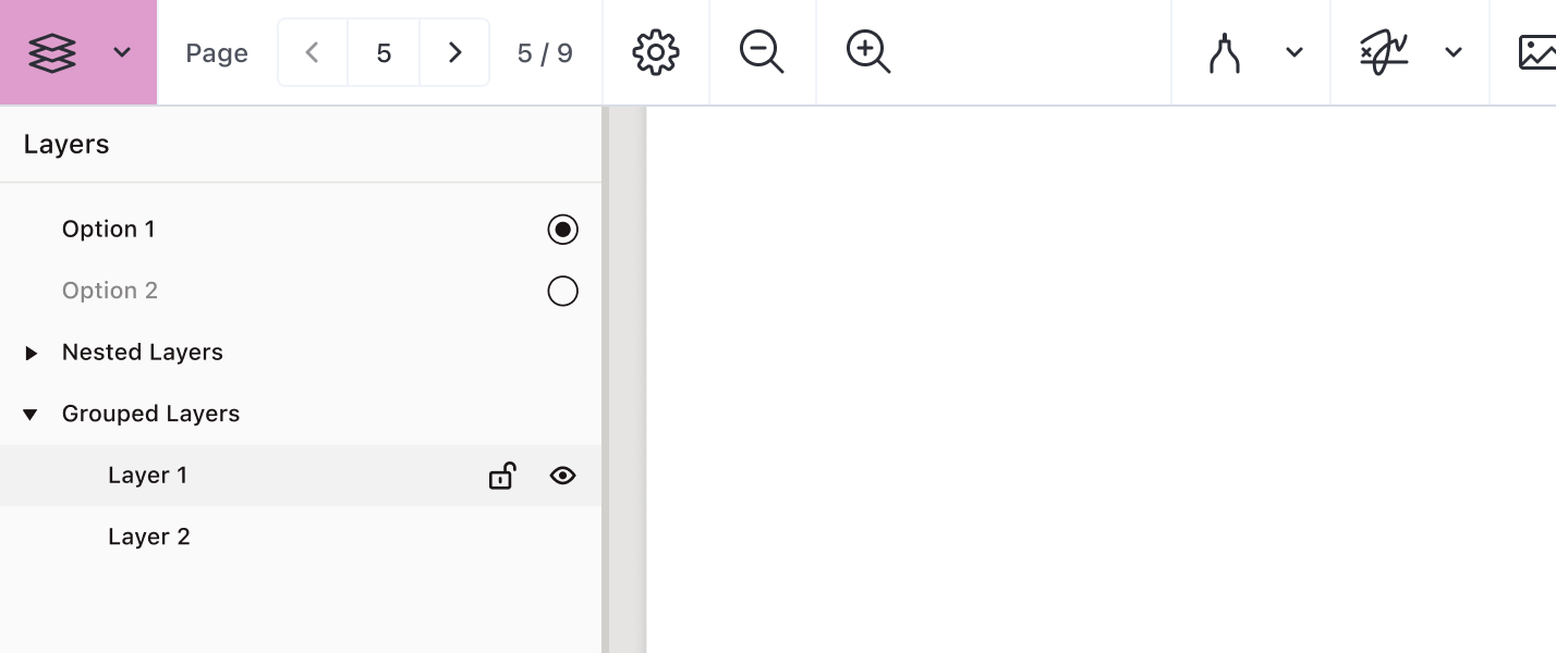 OCG layers with the icon displayed on the right side of the sidebar.