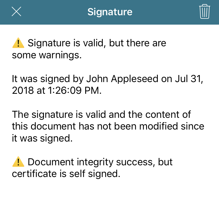 Self-signed signature