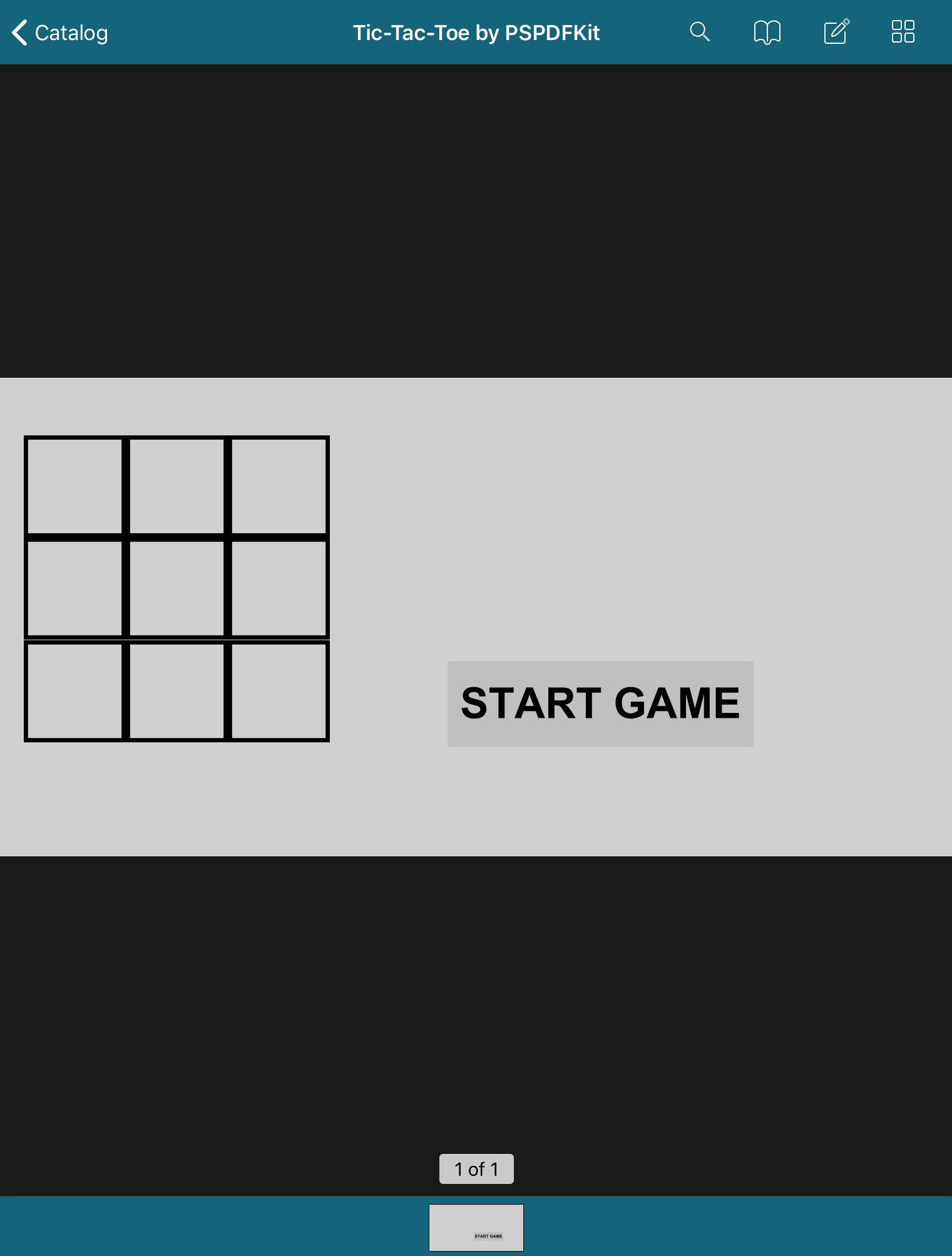 Screenshot showing the initial state of the tic-tac-toe game in a PDF