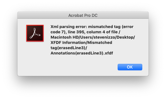 Acrobat error missing tag