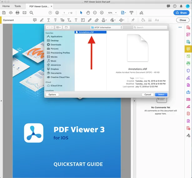 XFDF file selected