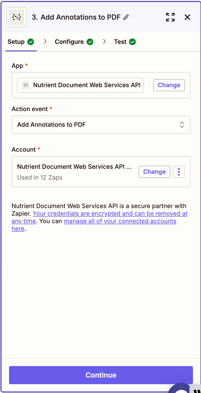 Choose 'Add Annotations to PDF' as the action event