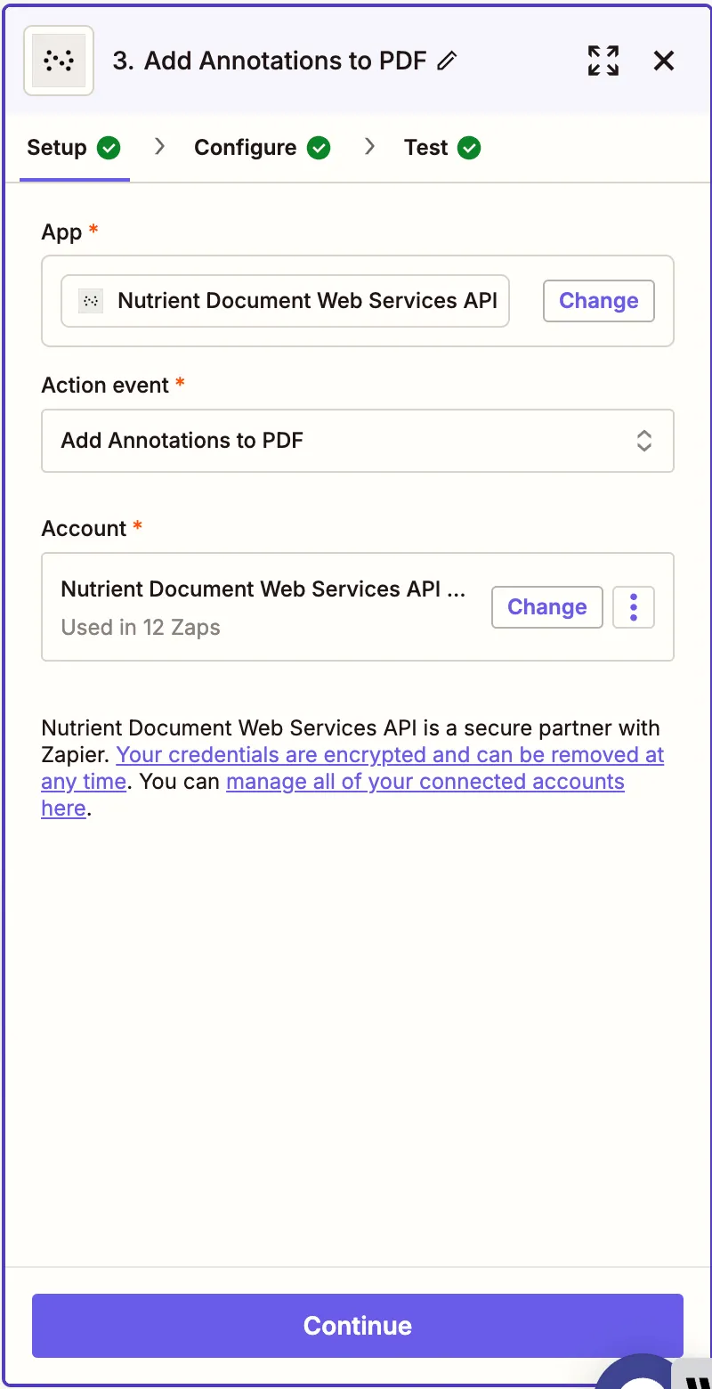 Choose 'Add Annotations to PDF' as the action event