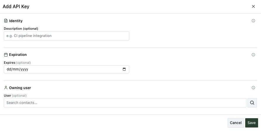 Add API Key dialog