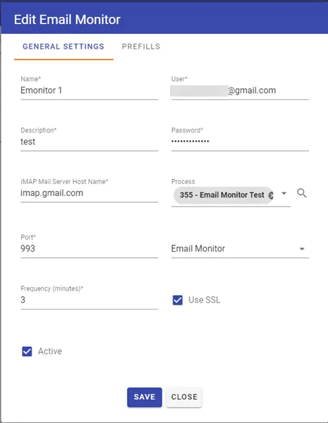 email monitor example settings