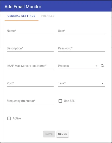 email monitor settings dialog