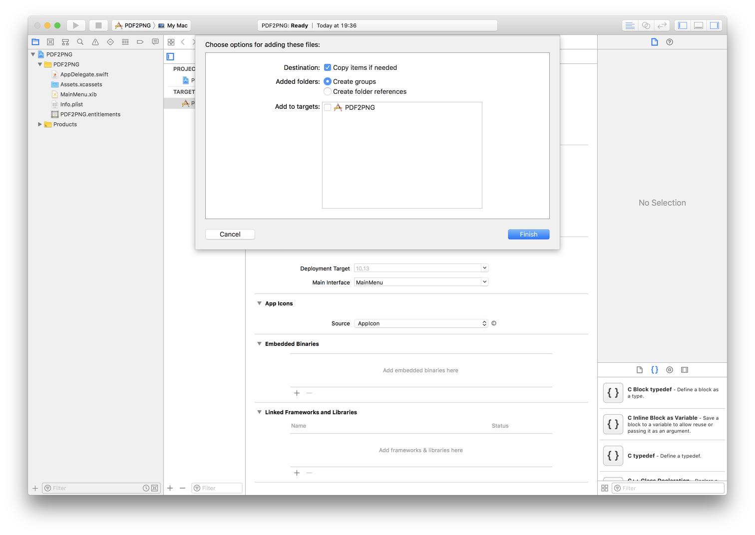 screen shot of adding a file to the project