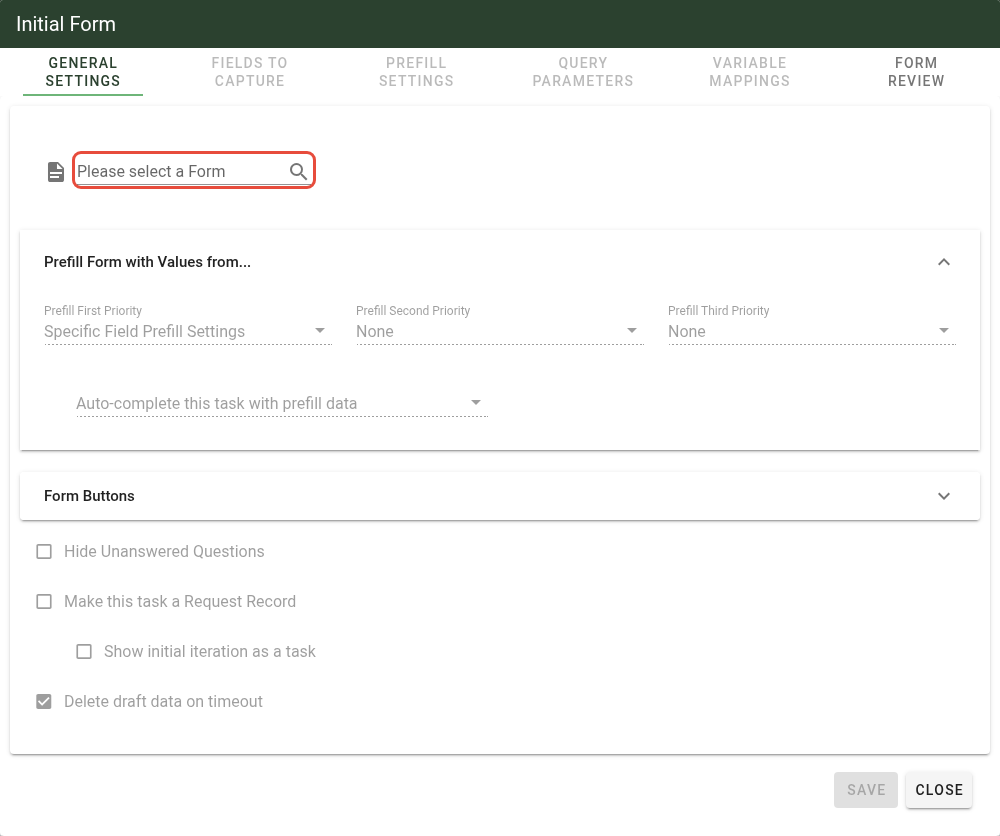 Add form to task configuration screen