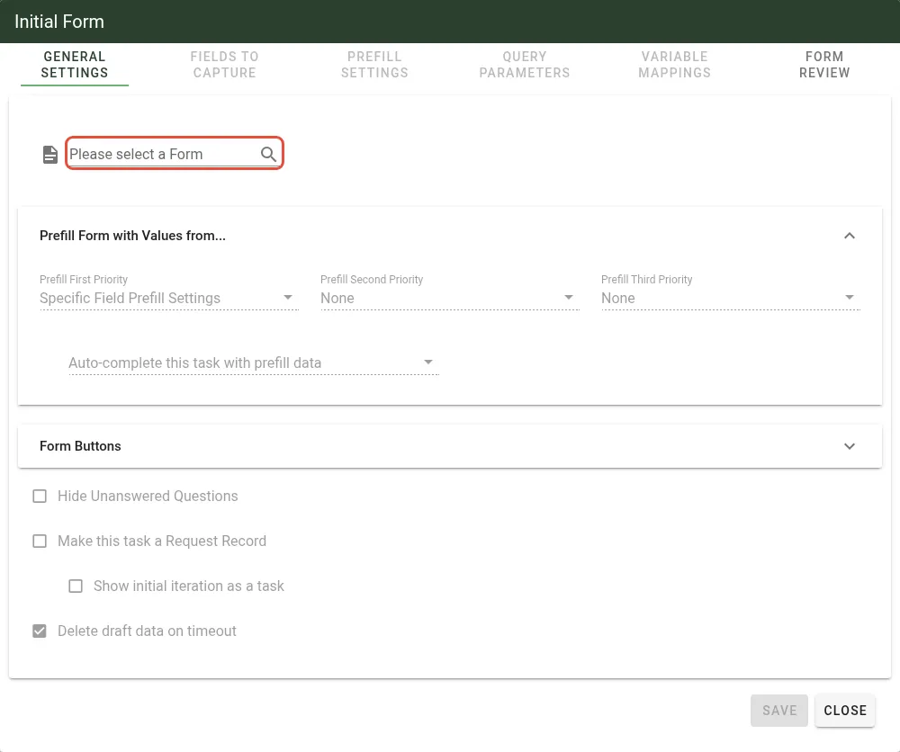 Add form to task configuration screen