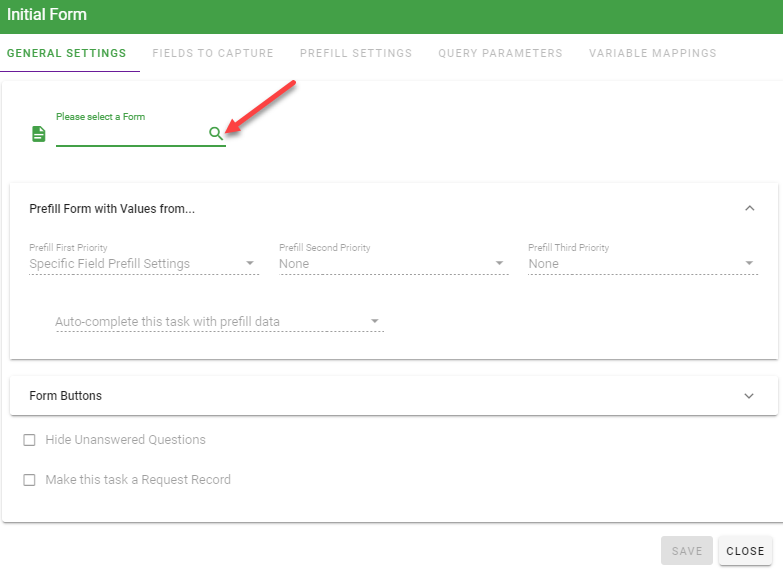 Add form to task configuration screen