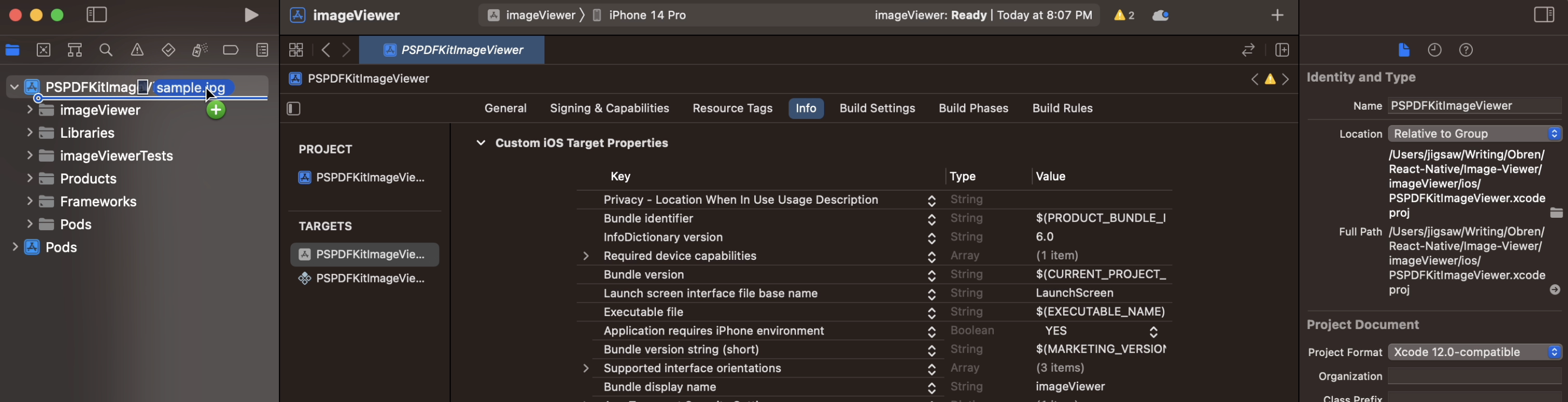 Adding image file to the Xcode project