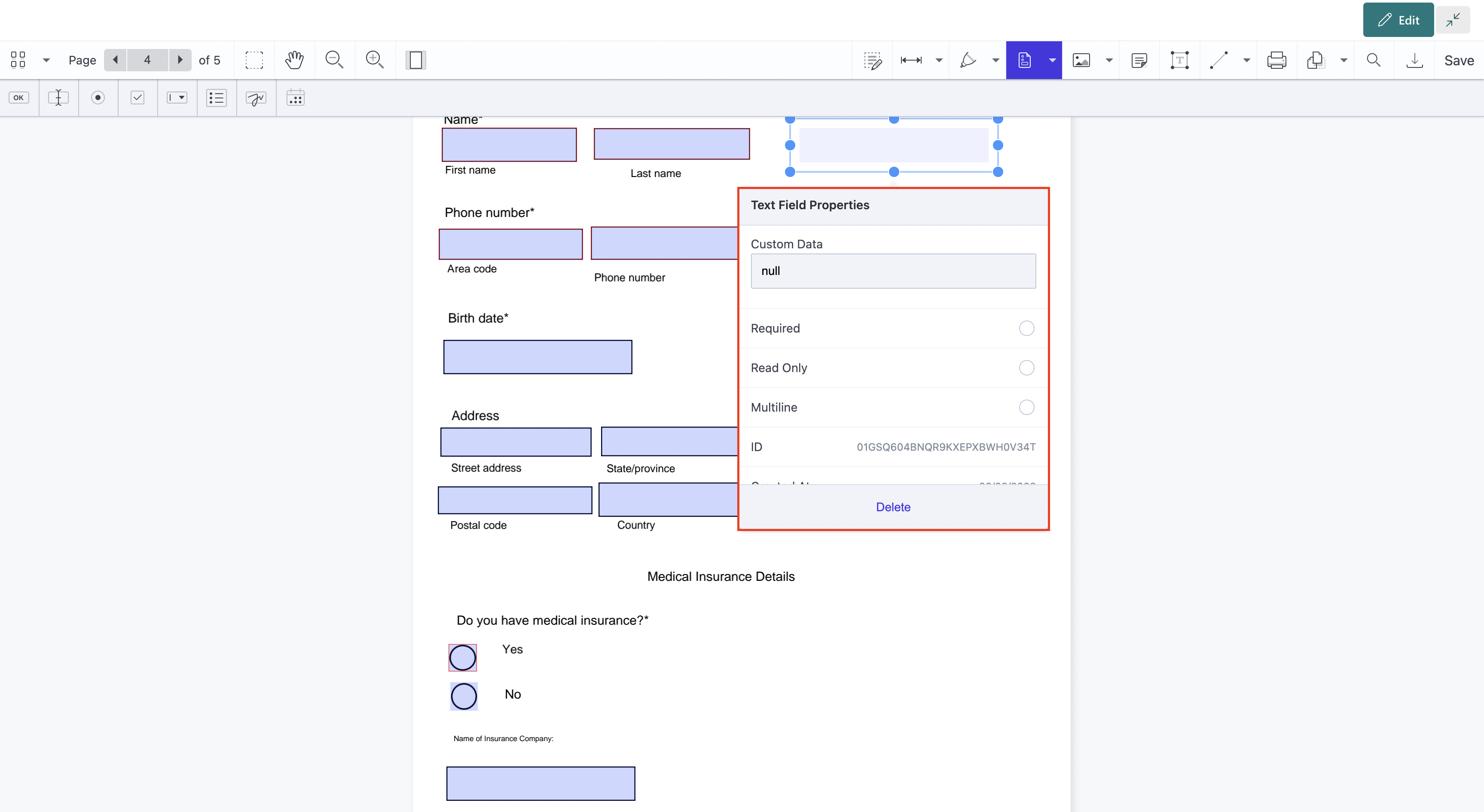 Advanced form properties