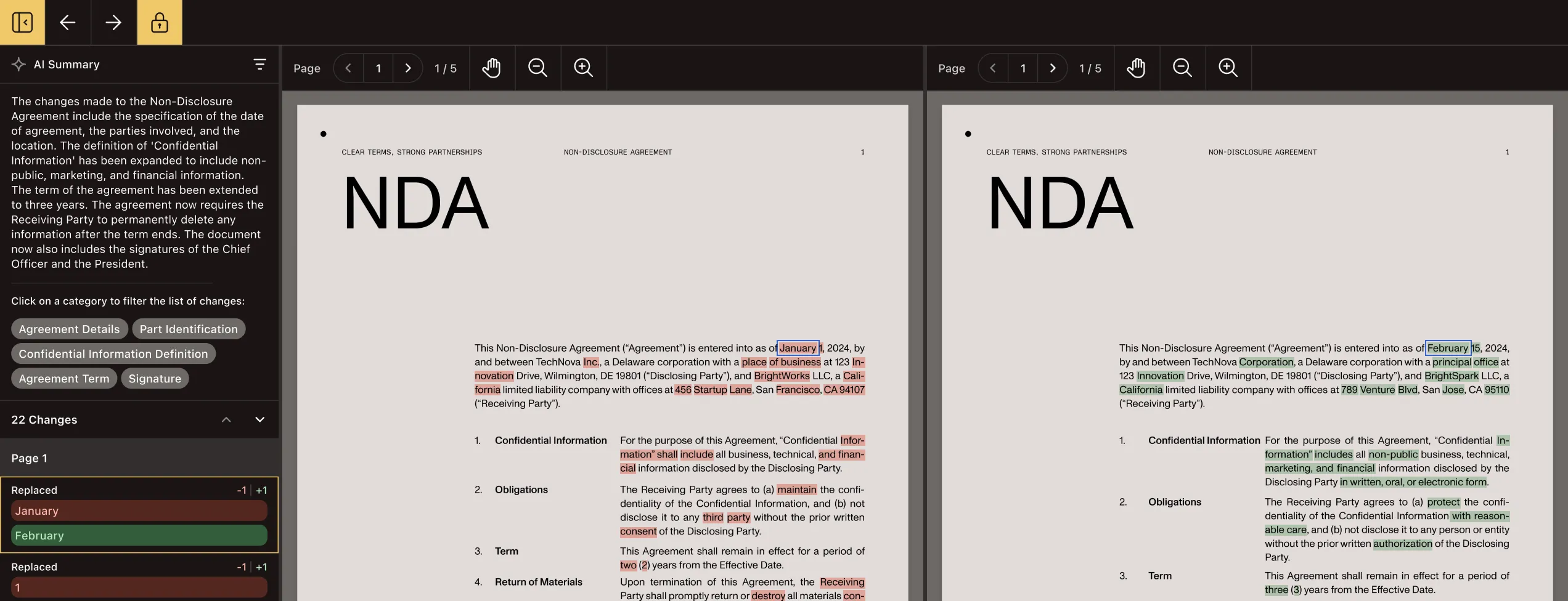 Text comparison interface