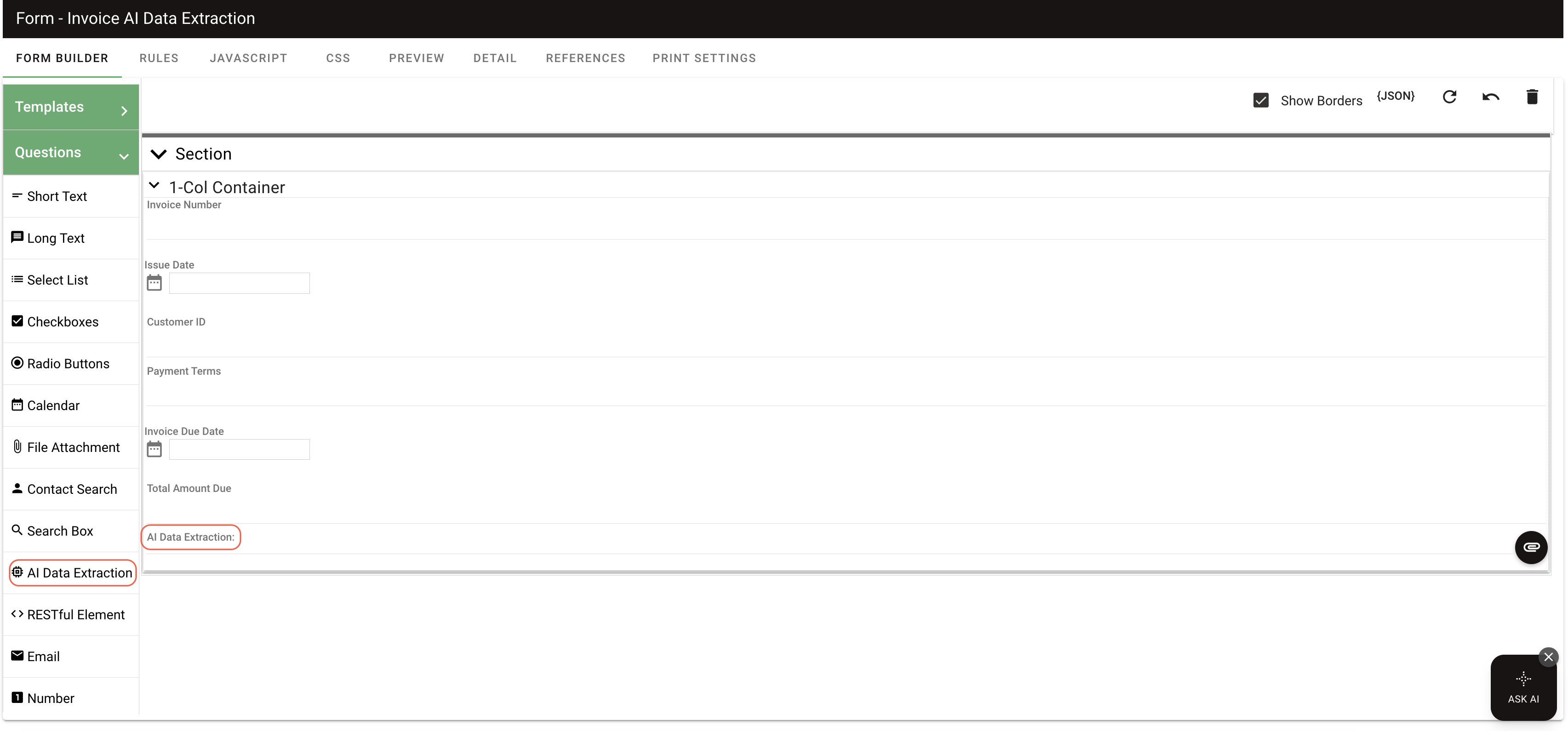 AI Data Extraction question type