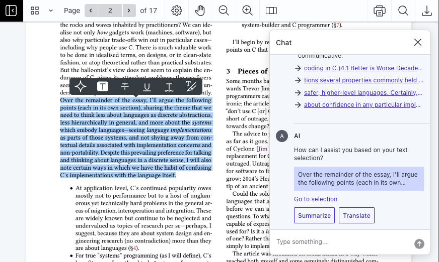 AI Highlight Text Toolbar