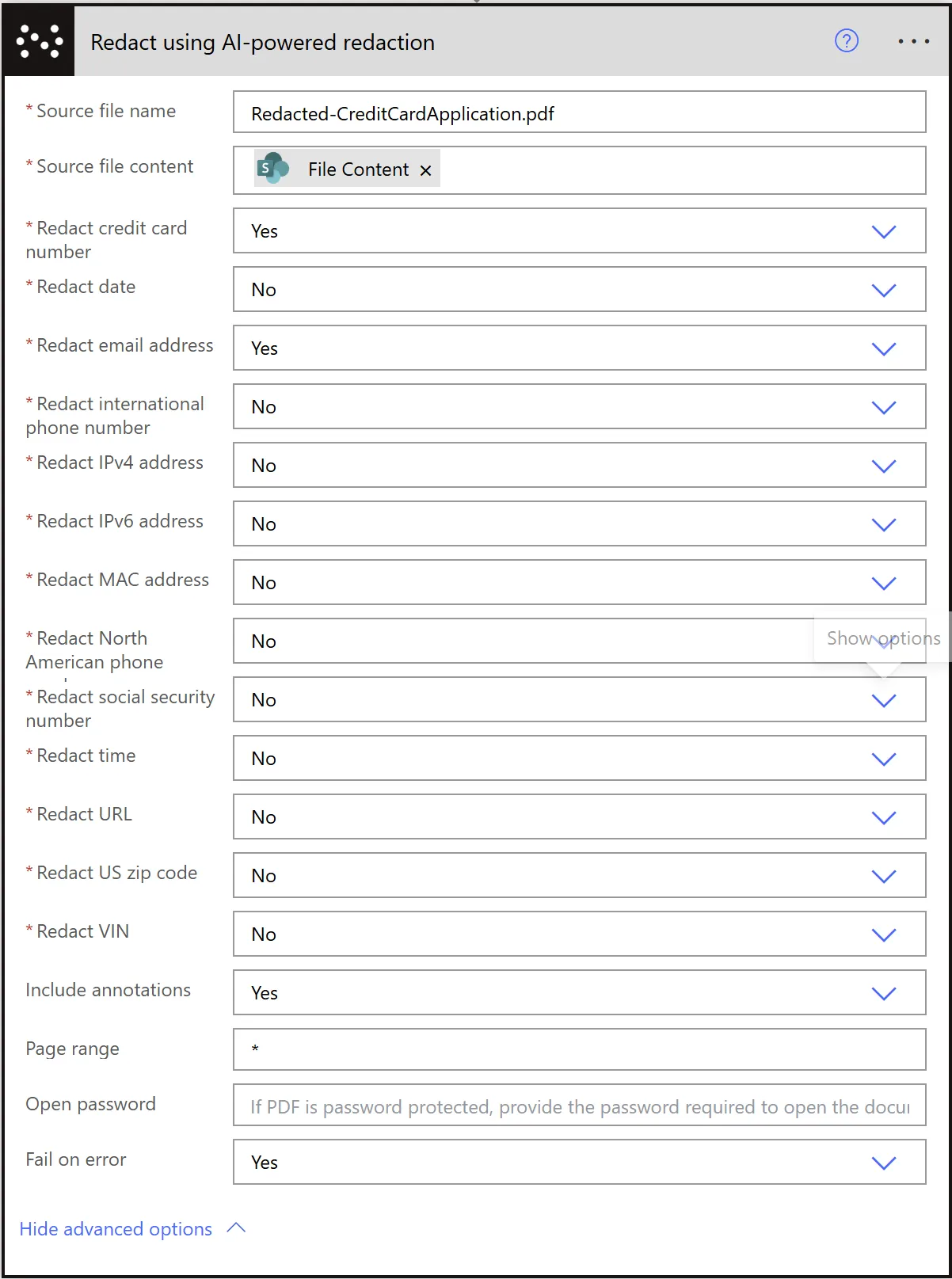 AI-powered redaction action
