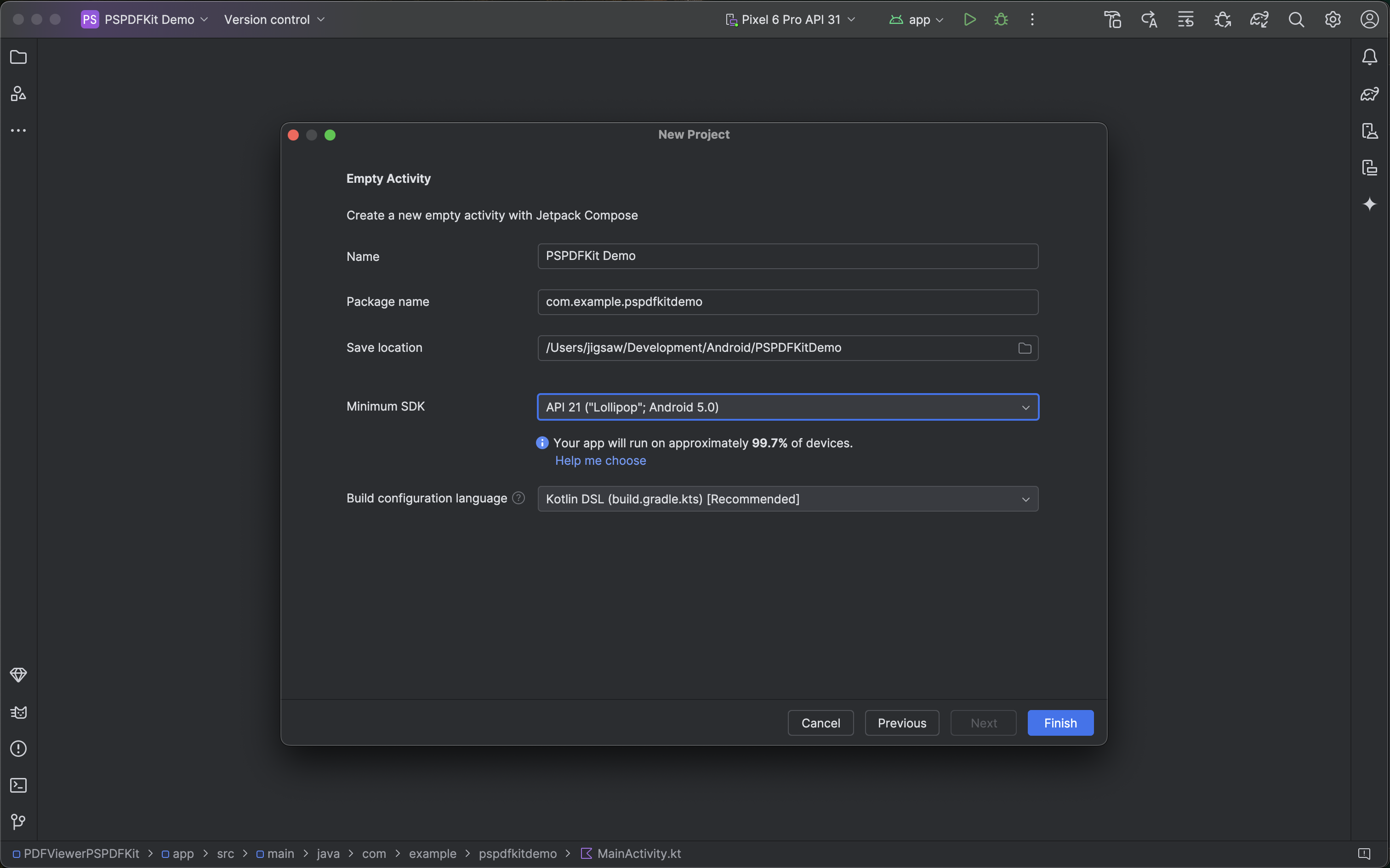 Image showing a wizard for project setup