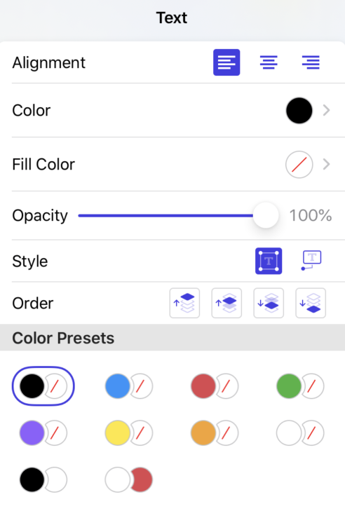 Annotation inspector without font options