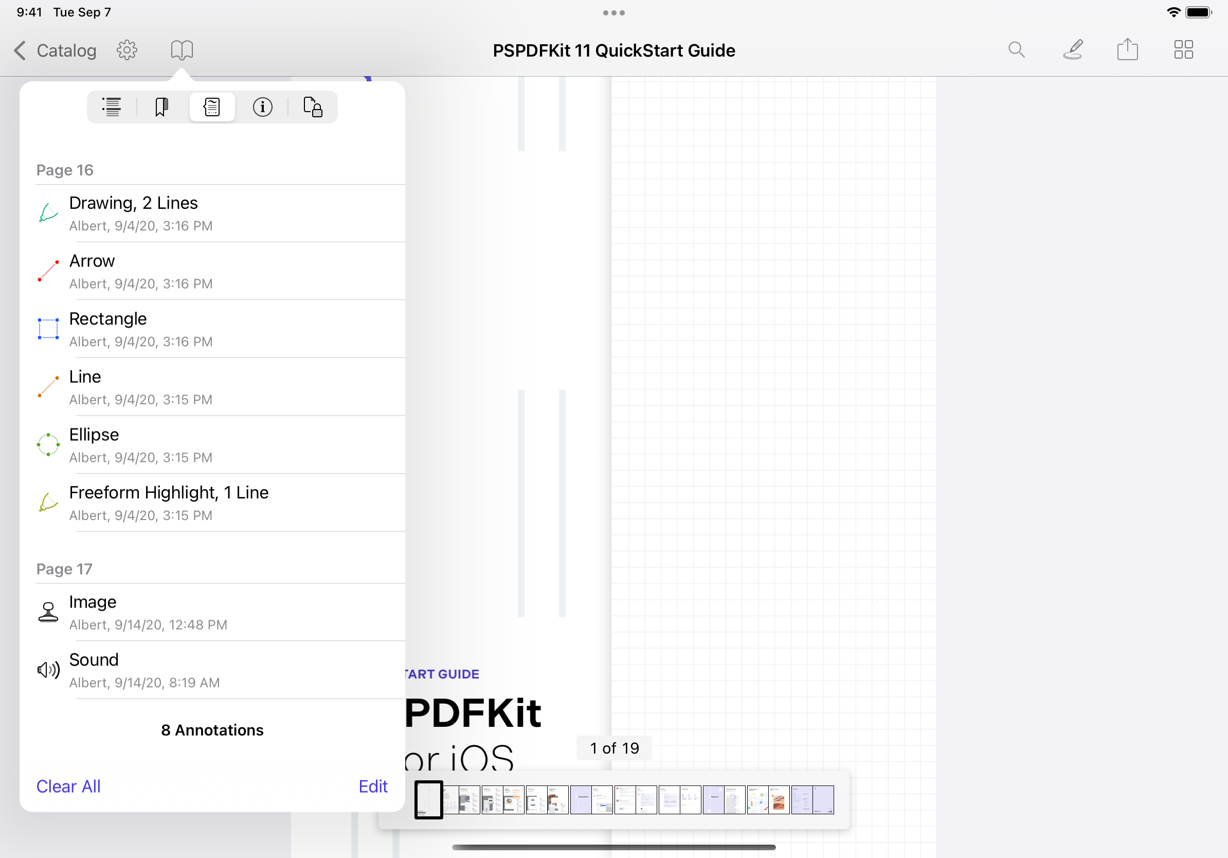 Screenshot showing annotation list
