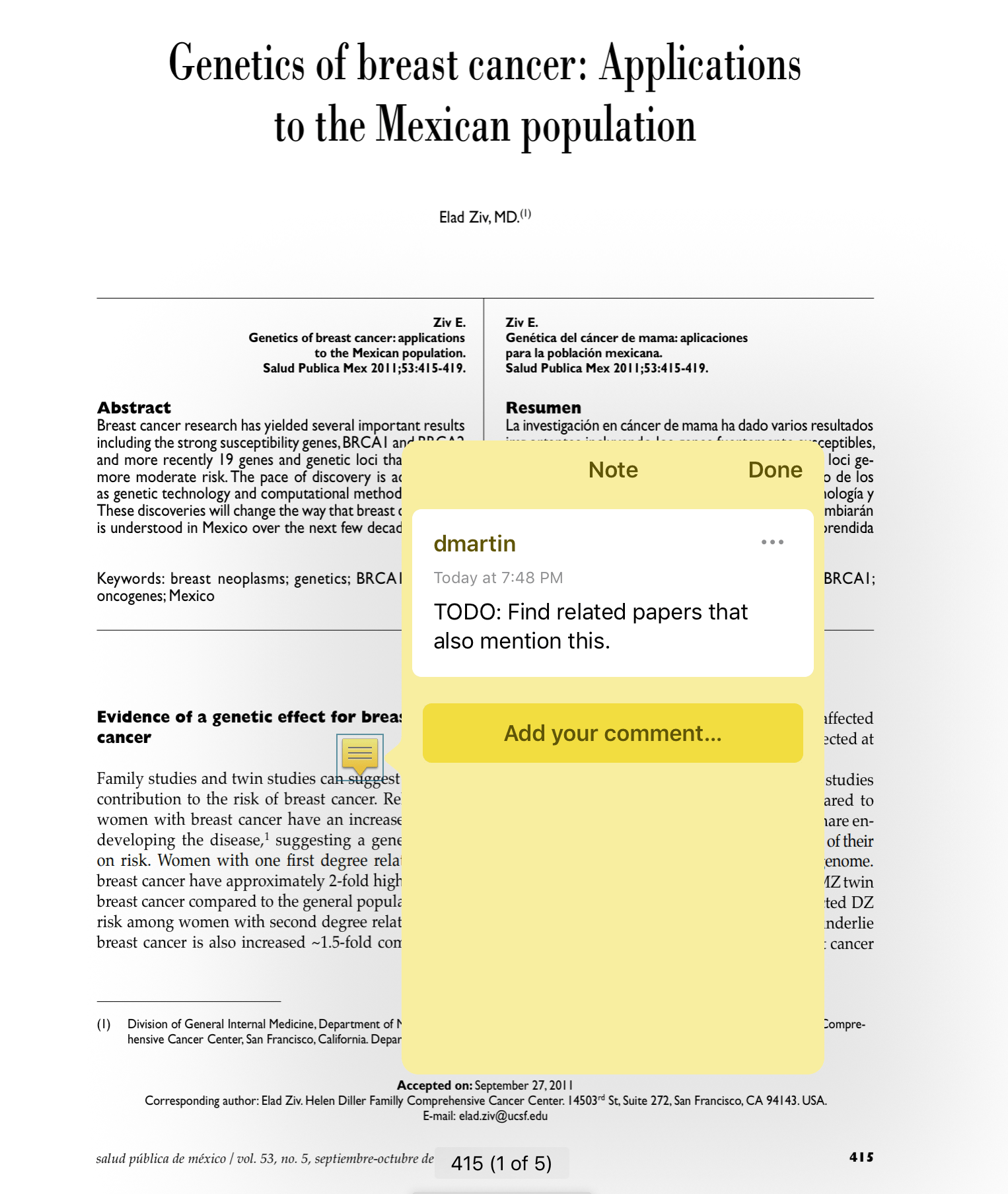Screenshot showing an annotation comment on a research paper