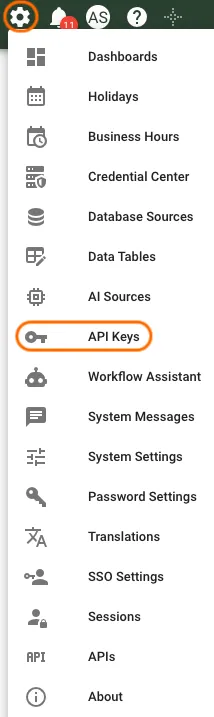 API Keys option highlighted in Settings