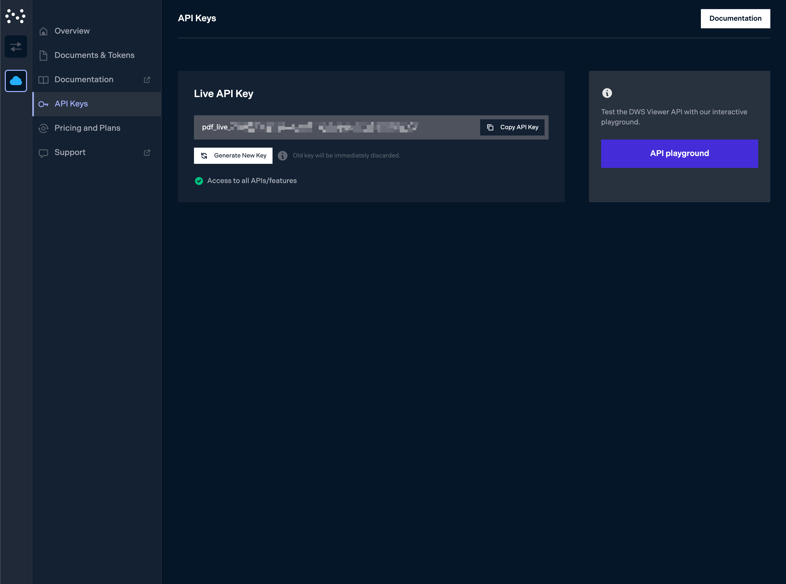 DWS Viewer API dashboard