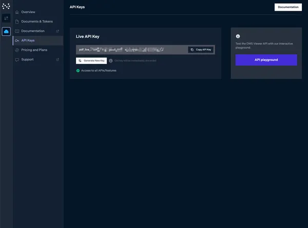 DWS Viewer API dashboard