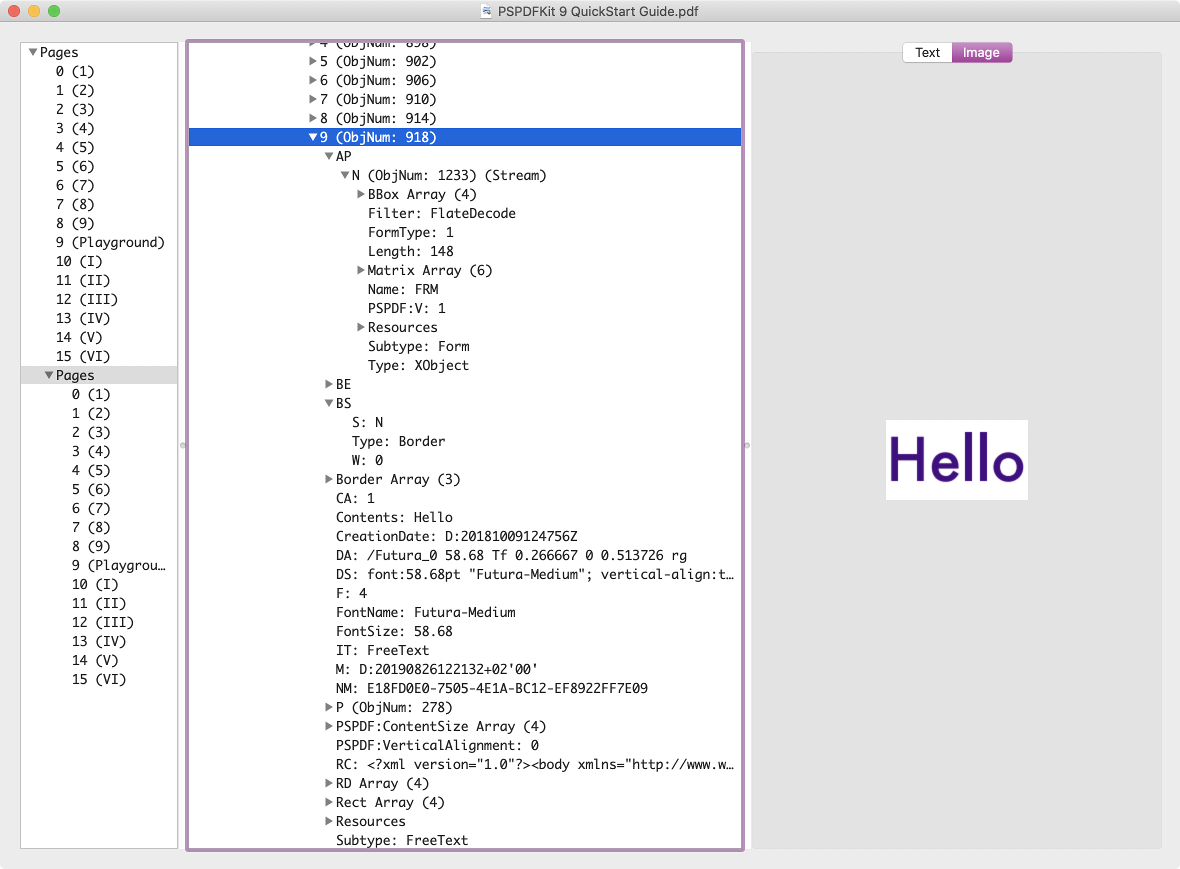 PDF Inspector rendering an appearance stream