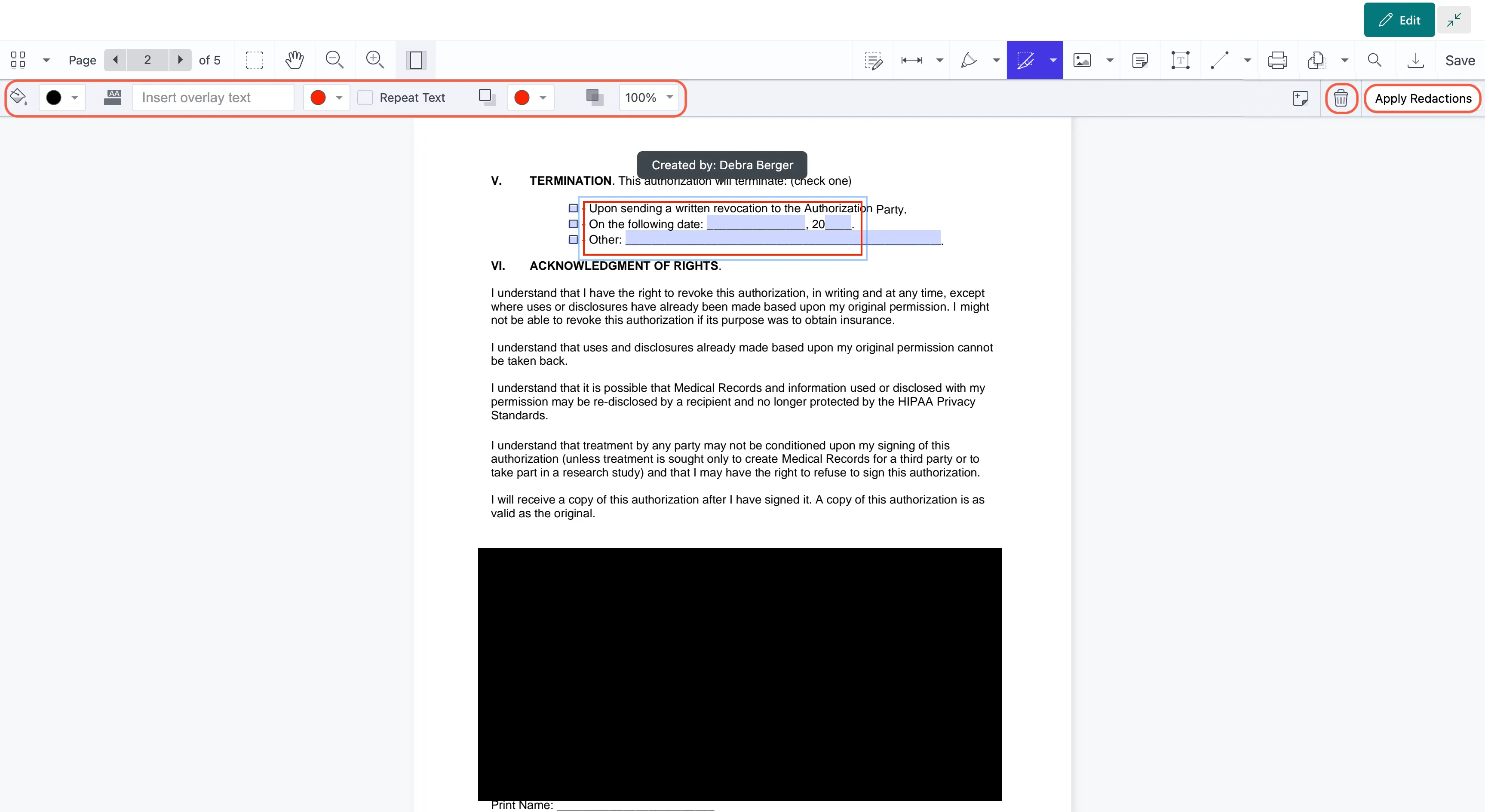 Apply-redacion-button-and-options