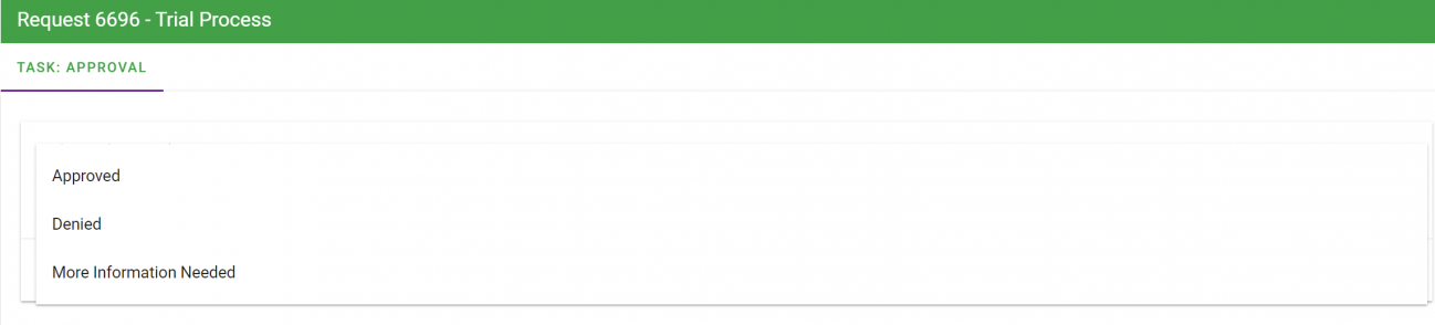 End user view showing approval options configured by the Process Administrator
