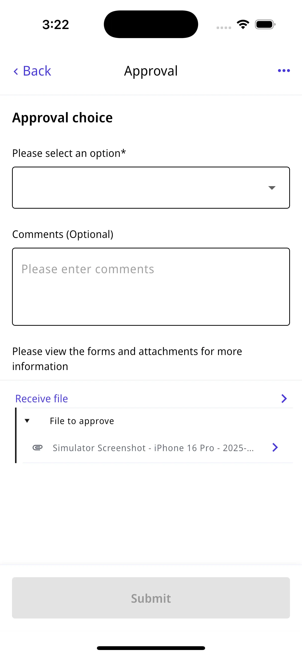 Nutrient Workflow Automation mobile app approval task interface showing task details and approval options