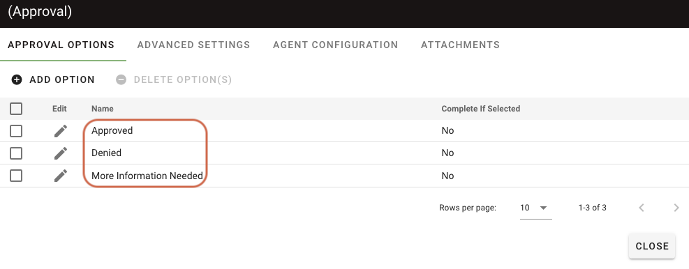Approval options configuration