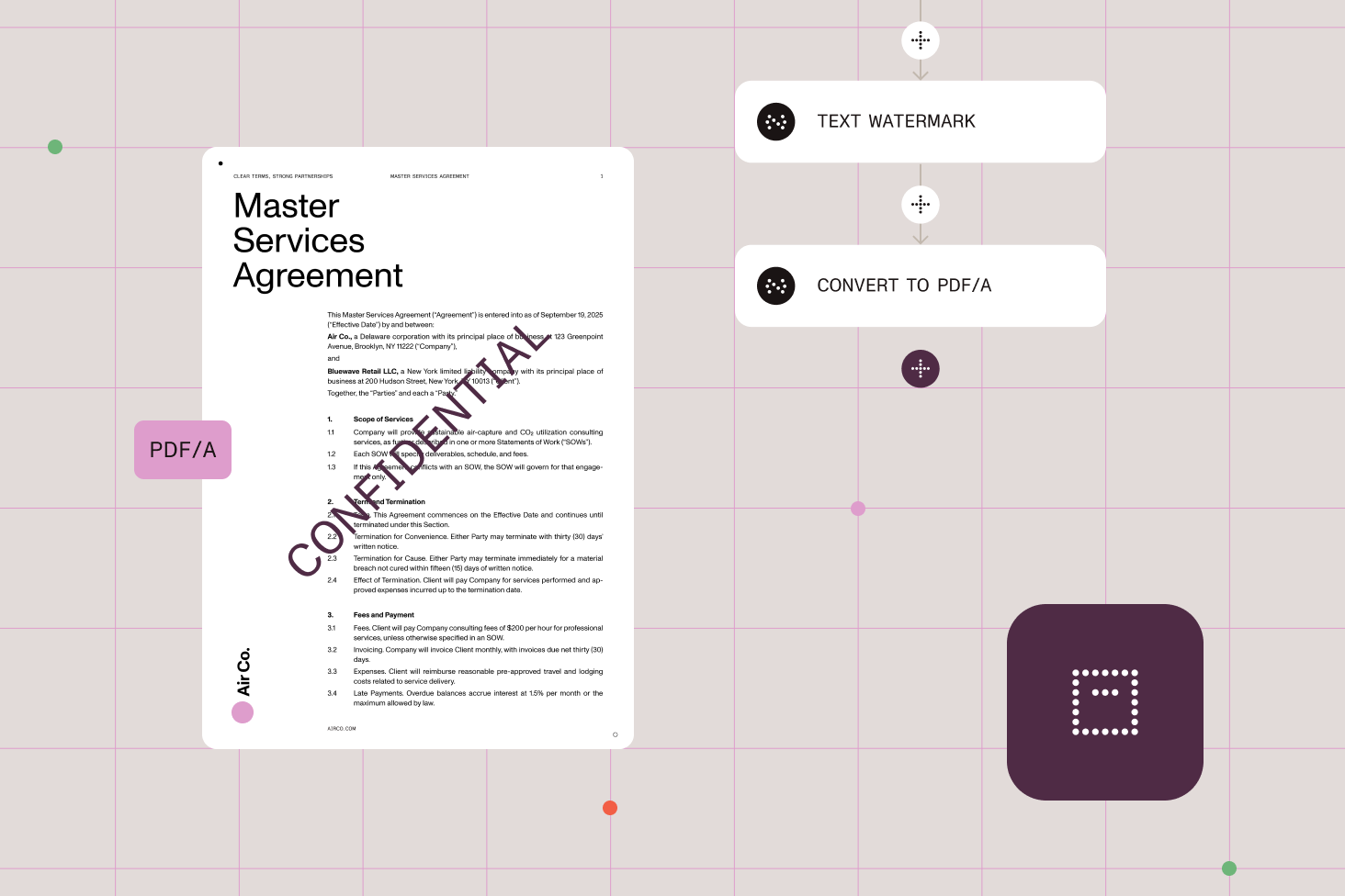 Illustration of Power Automate flow with watermarking and merging documents