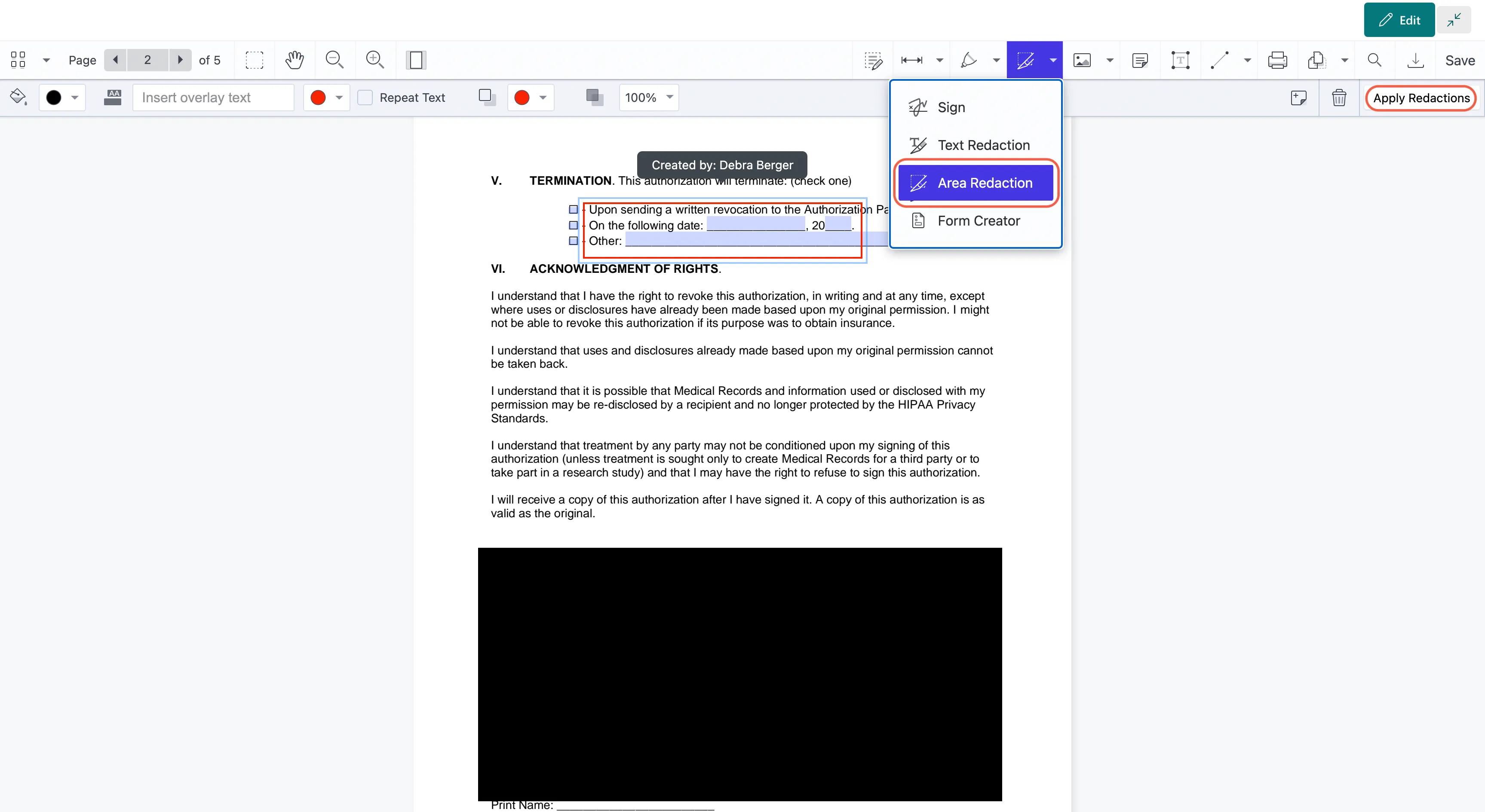 Area-redaction