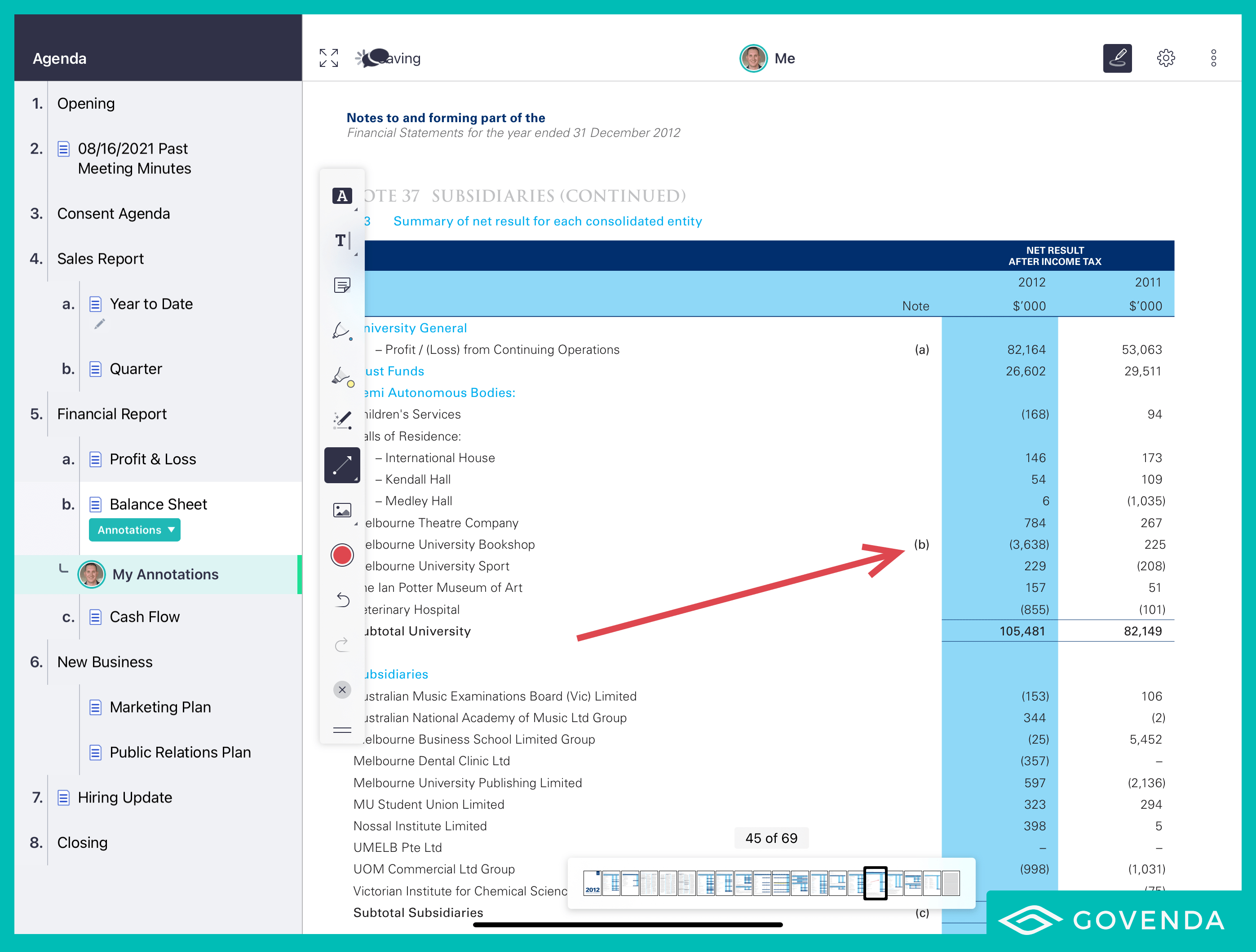 Screenshot showing an arrow annotation