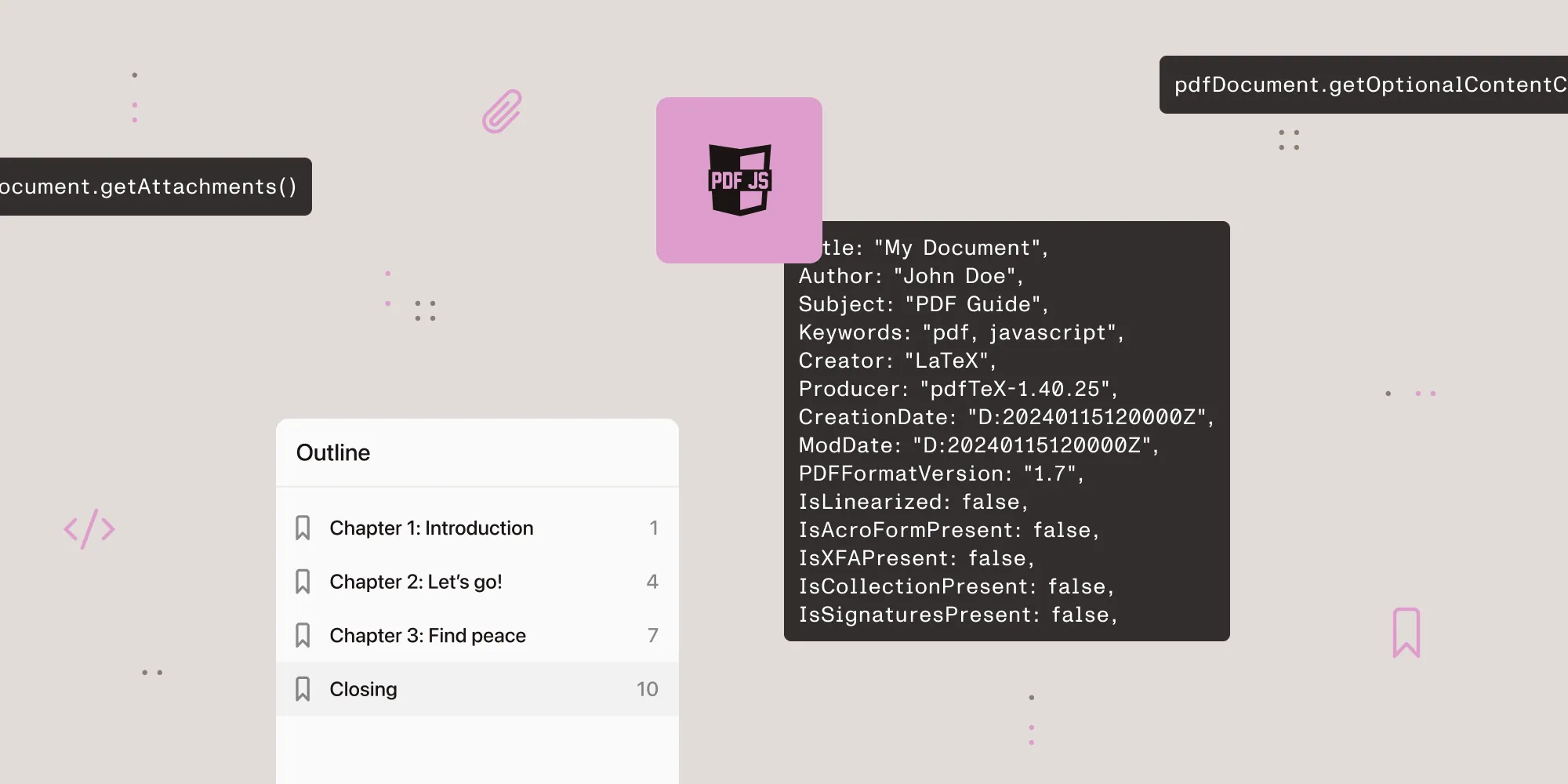 PDF.js: Access outline, bookmarks, and metadata