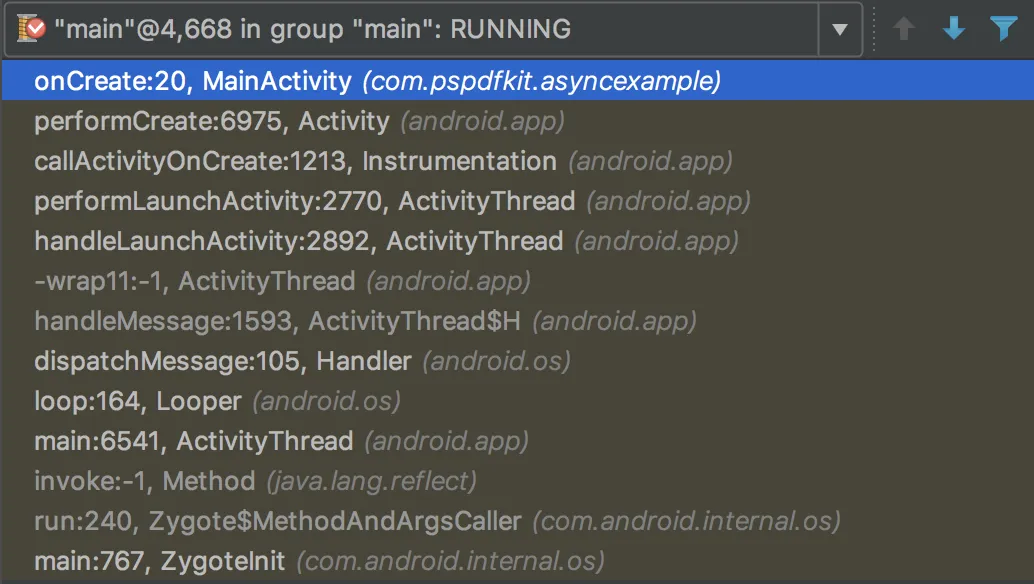 Async stacktrace when starting a thread