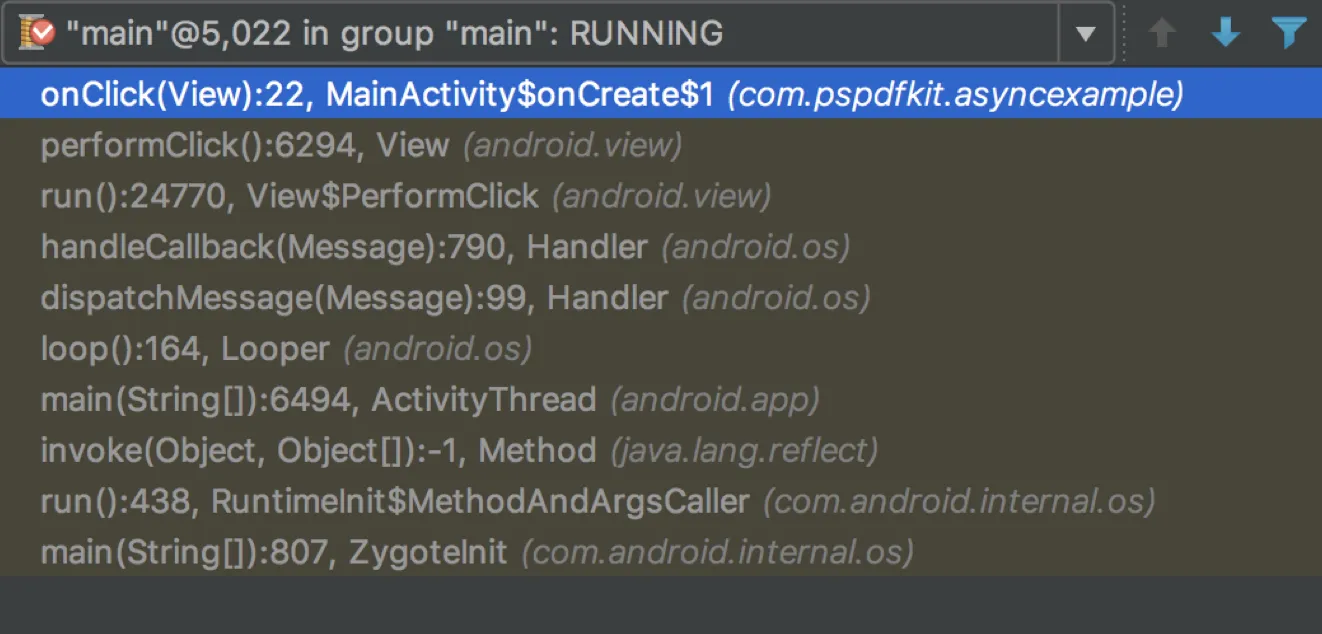 Stacktrace button