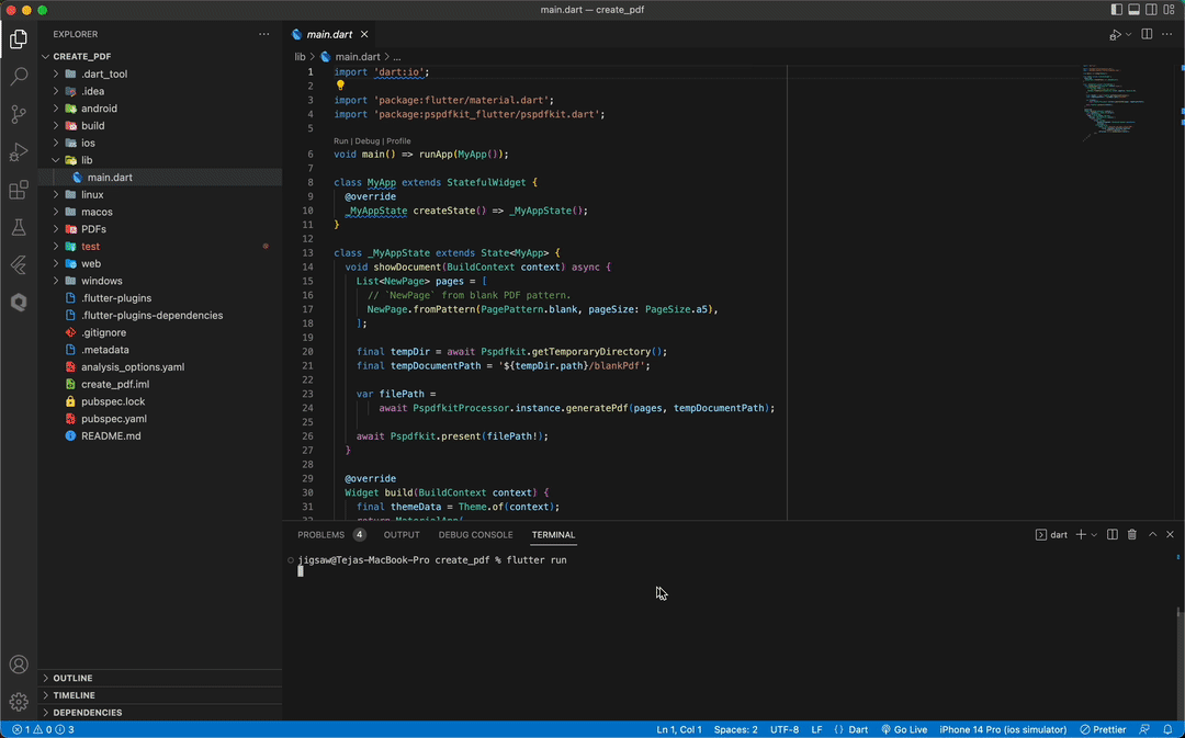 GIF showing the flutter run result with iOS