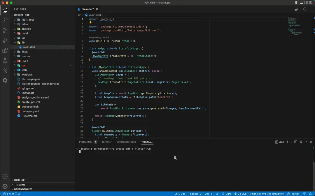 GIF showing the flutter run result with iOS