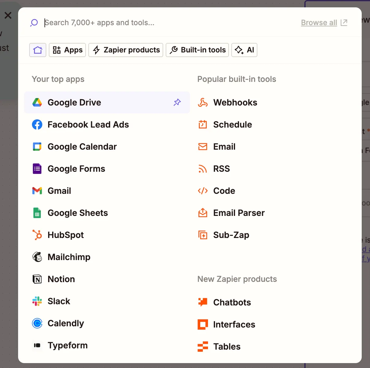 Select Google Drive as the trigger app in Zapier