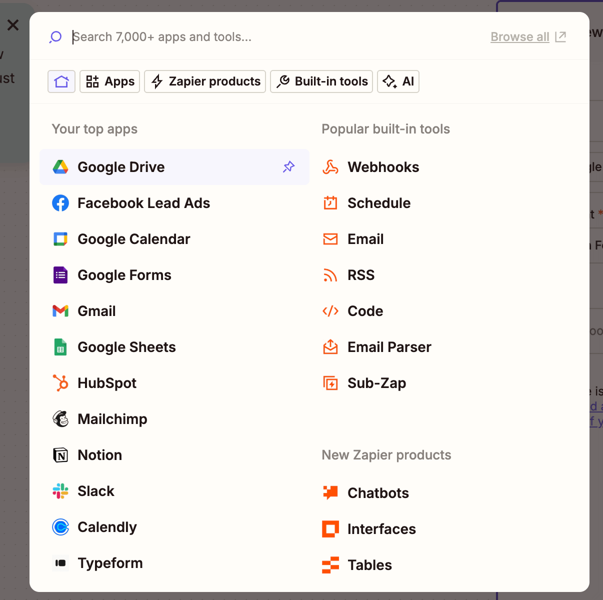 Select Google Drive as the trigger app in Zapier